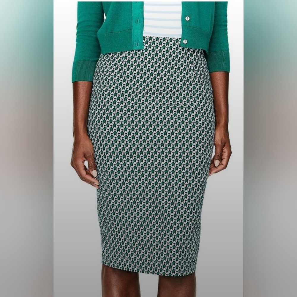 Boden Richmond pencil skirt geometric white baby blue kelly green sz 6